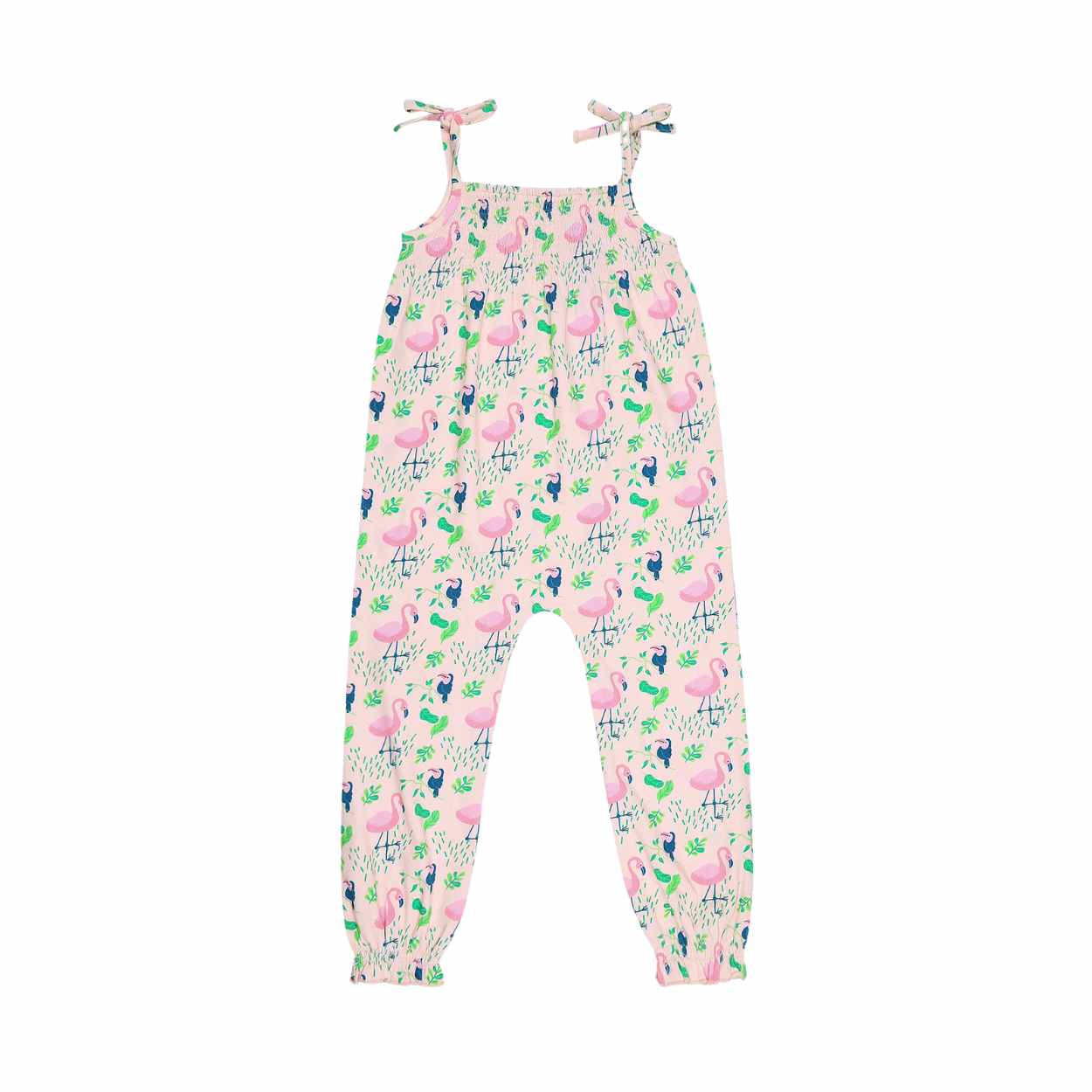 Smocked Jumpsuit - Flamingo Forest