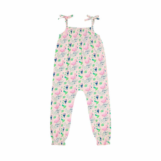 Smocked Jumpsuit - Flamingo Forest